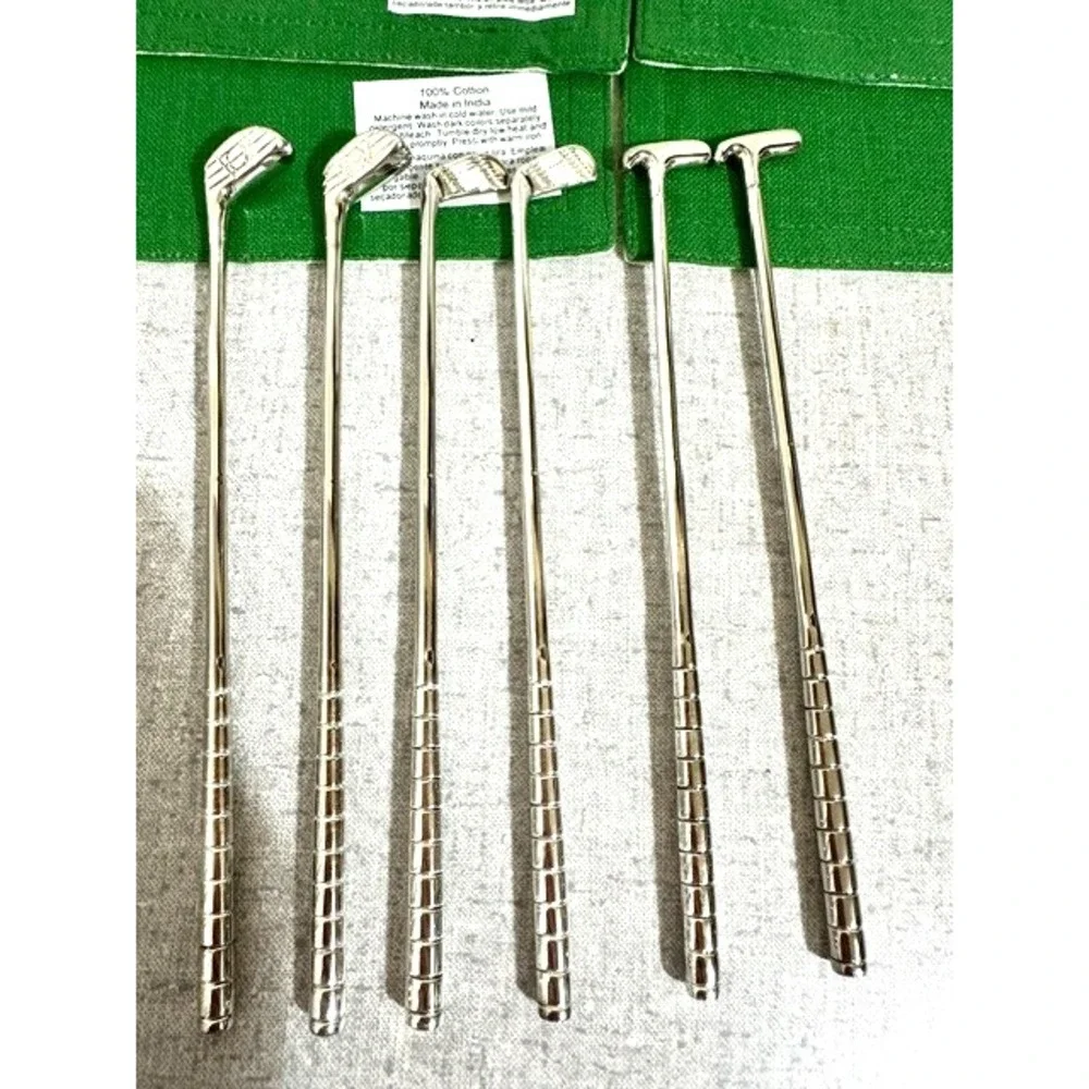 6 Cotton Cloth 19th Hole Drink Coasters & Set of 6 Golf Club Drink Stirrers